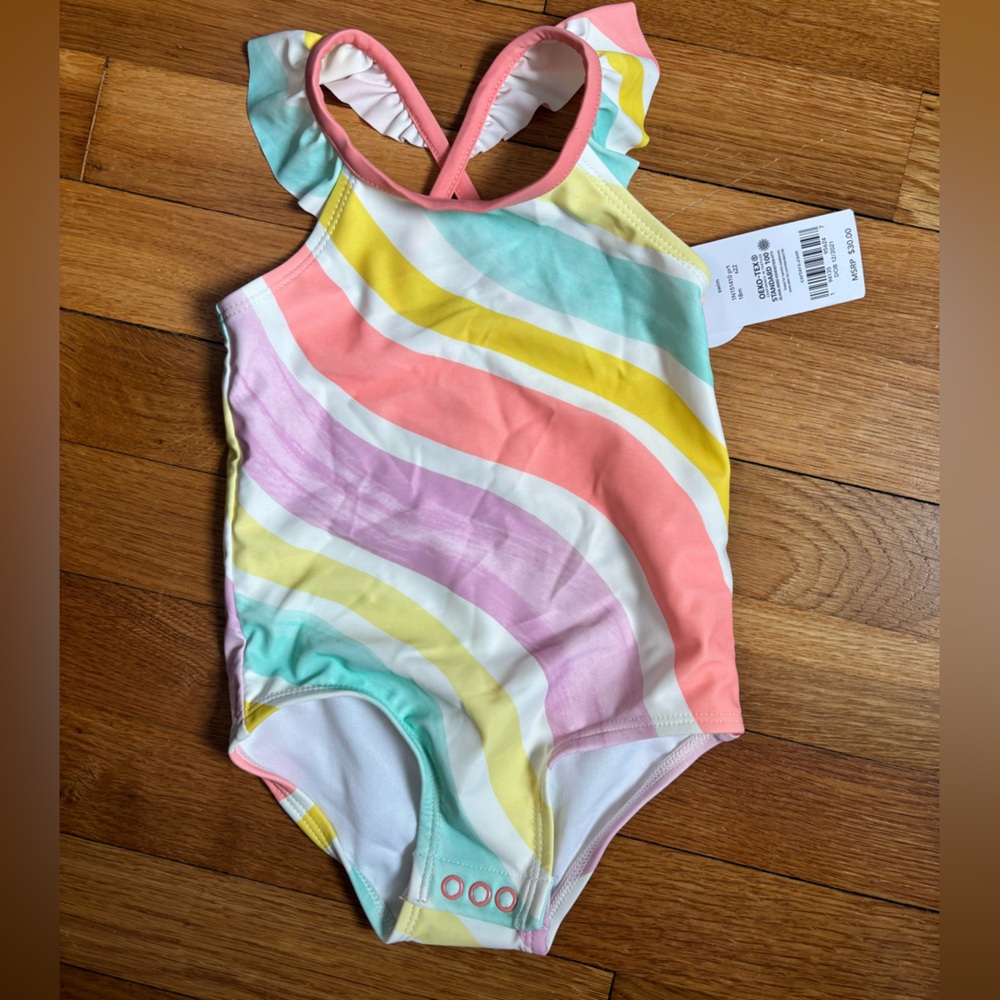 Carter's One-Piece Swimsuit in Pastel Coral, Mint, Yellow, Lavender and White